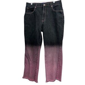 Vintage 90s Y2K Ombre‎ Jeans Sz 16 Purple Black Wide Leg Jeans Fringe Hem Grunge